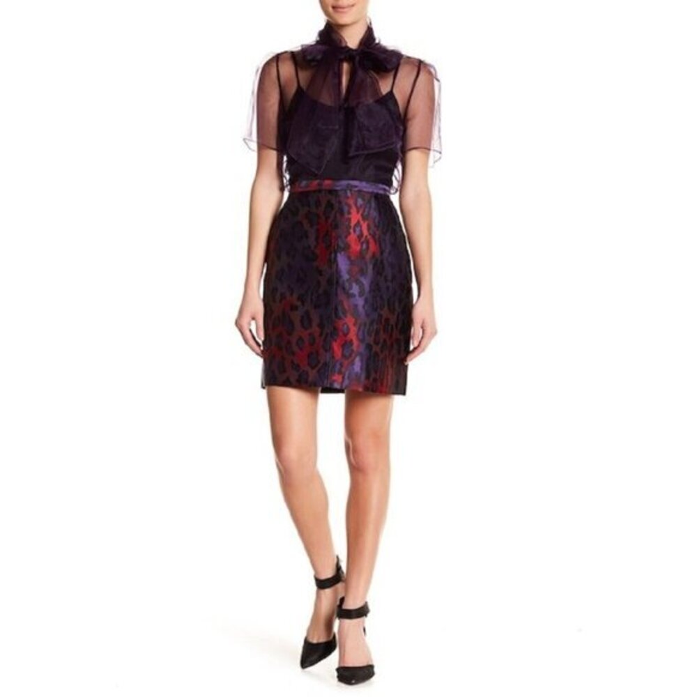 Anne Klein Purple and Red Jacquard Pencil Mini Skirt Sz 12 New $99